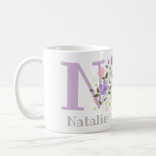 First Initial Plus first Name with Flowers Coffee Mug (Left)
