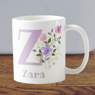 First Initial Plus first Name with Flowers Coffee Mug