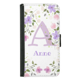 First Initial Plus Name Anne with Flowers Samsung Galaxy S5 Wallet Case