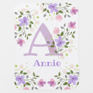 First Initial Plus Name Annie with Flowers Baby Blanket