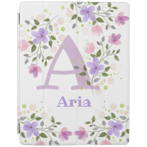First Initial Plus Name Aria with Flowers iPad Smart Cover
