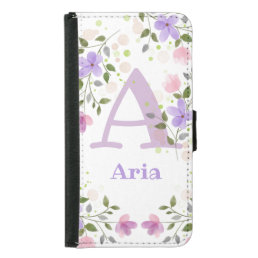 First Initial Plus Name Aria with Flowers Samsung Galaxy S5 Wallet Case