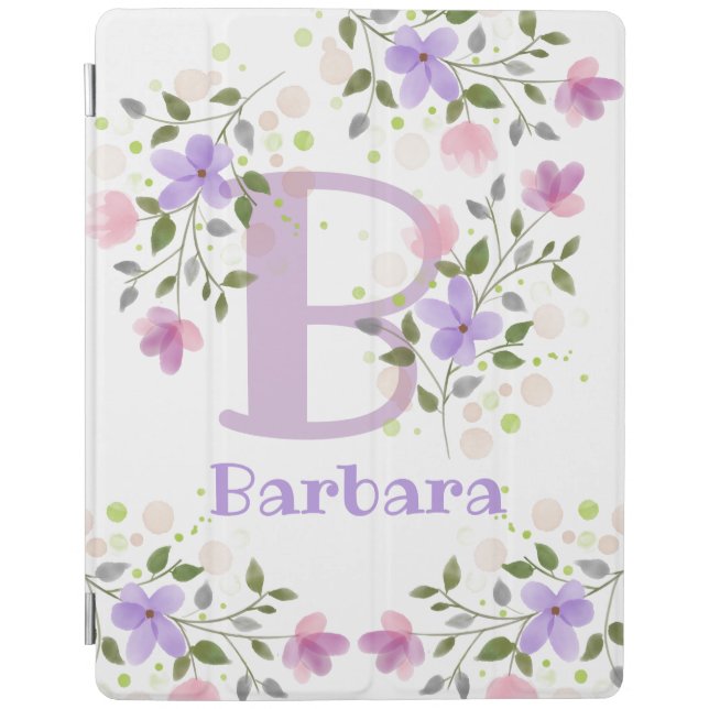 First Initial Plus Name Barbara with Flowers iPad Smart Cover (Front)