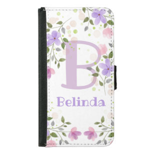 First Initial Plus Name Belinda with Flowers Samsung Galaxy S5 Wallet Case
