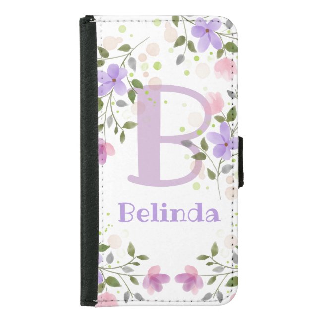 First Initial Plus Name Belinda with Flowers Samsung Galaxy Wallet Case (Front)