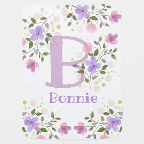 First Initial Plus Name Bonnie with Flowers Baby Blanket