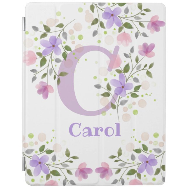 First Initial Plus Name Carol with Flowers iPad Smart Cover (Front)