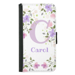 First Initial Plus Name Carol with Flowers Samsung Galaxy S5 Wallet Case