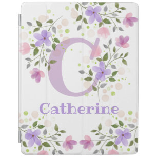 First Initial Plus Name Catherine with Flowers iPad Smart Cover