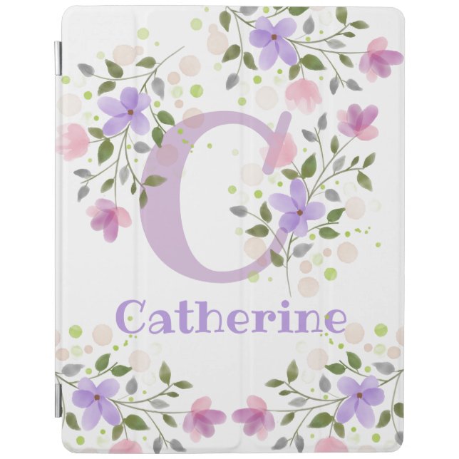 First Initial Plus Name Catherine with Flowers iPad Smart Cover (Front)