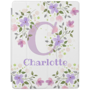 First Initial Plus Name Charlotte with Flowers iPad Smart Cover