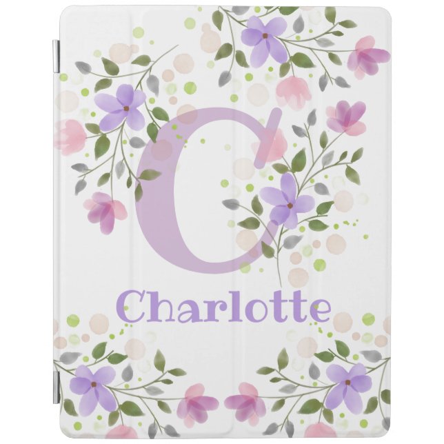 First Initial Plus Name Charlotte with Flowers iPad Smart Cover (Front)