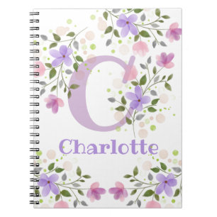 First Initial Plus Name Charlotte with Flowers Notebook