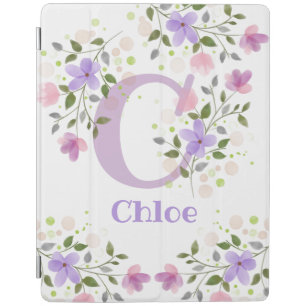 First Initial Plus Name Chloe with Flowers iPad Smart Cover