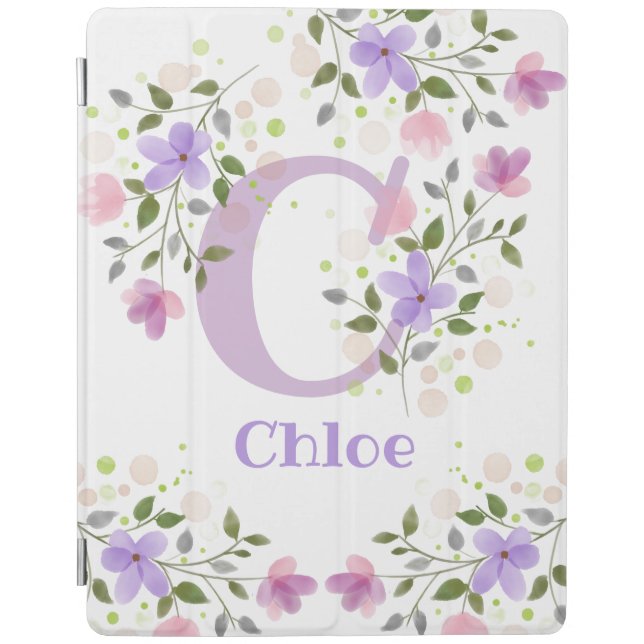 First Initial Plus Name Chloe with Flowers iPad Smart Cover (Front)