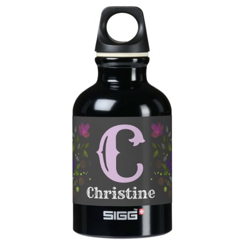 First Initial Plus Name Christine with Flowers Aluminum Water Bottle