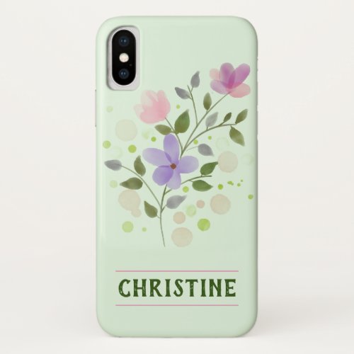 First Initial Plus Name Christine with Flowers iPhone X Case