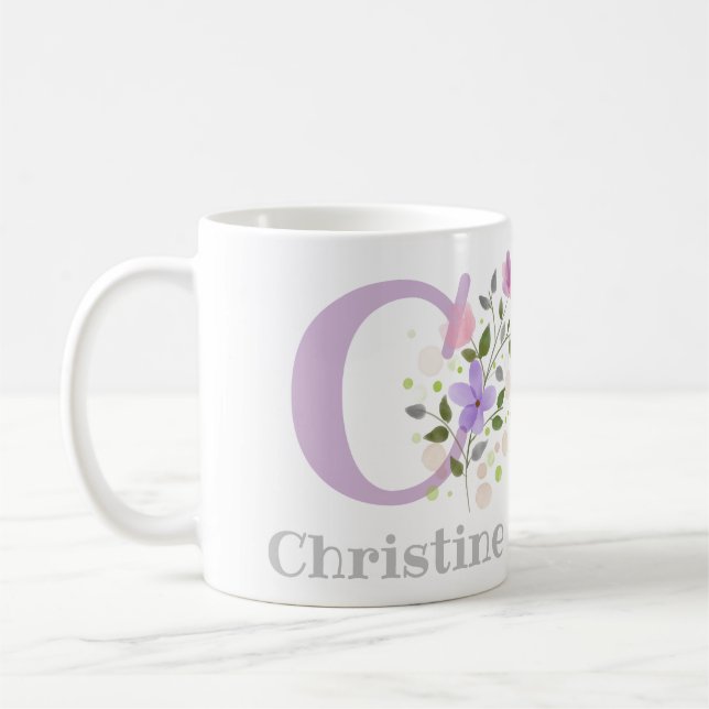 First Initial Plus Name Christine with Flowers Coffee Mug (Left)