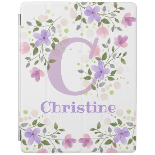 First Initial Plus Name Christine with Flowers iPad Smart Cover