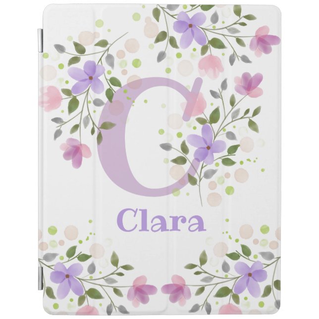 First Initial Plus Name Clara with Flowers iPad Smart Cover (Front)