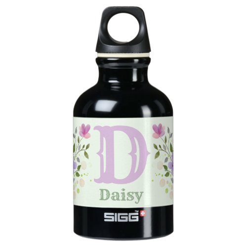 First Initial Plus Name Daisy with Flowers Aluminum Water Bottle
