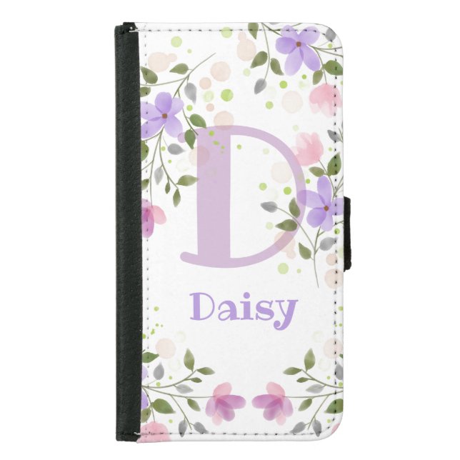 First Initial Plus Name Daisy with Flowers Samsung Galaxy Wallet Case (Front)