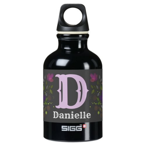 First Initial Plus Name Danielle with Flowers Aluminum Water Bottle