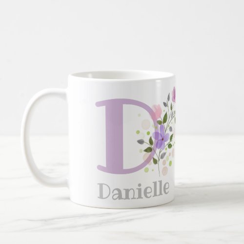 First Initial Plus Name Danielle with Flowers Coffee Mug