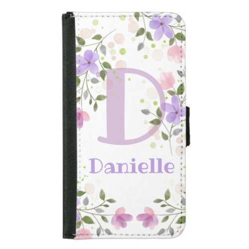 First Initial Plus Name Danielle with Flowers Samsung Galaxy S5 Wallet Case