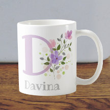 First Initial Plus Name Davina with Flowers