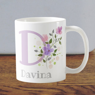First Initial Plus Name Davina with Flowers Coffee Mug
