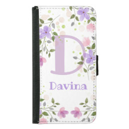 First Initial Plus Name Davina with Flowers Samsung Galaxy S5 Wallet Case