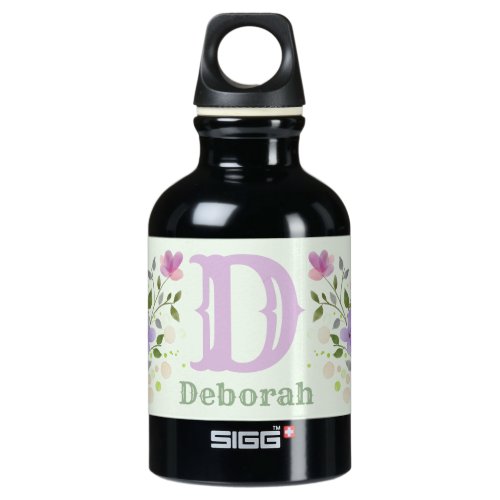First Initial Plus Name Deborah with Flowers Aluminum Water Bottle
