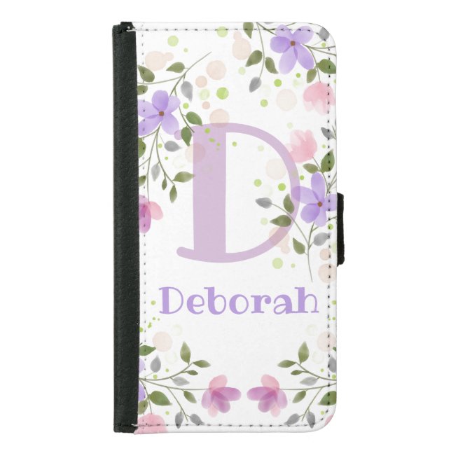 First Initial Plus Name Deborah with Flowers Samsung Galaxy Wallet Case (Front)