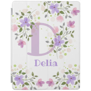 First Initial Plus Name Delia with Flowers iPad Smart Cover