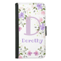 First Initial Plus Name Dorothy with Flowers Samsung Galaxy S5 Wallet Case
