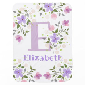 First Initial Plus Name Elizabeth with Flowers Baby Blanket