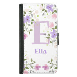 First Initial Plus Name Ella with Flowers Samsung Galaxy S5 Wallet Case