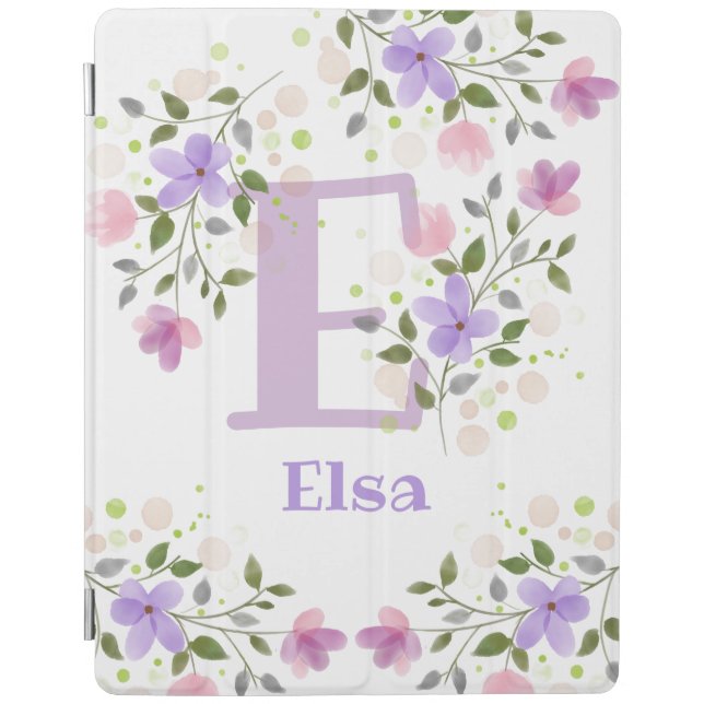 First Initial Plus Name Elsa with Flowers iPad Smart Cover (Front)