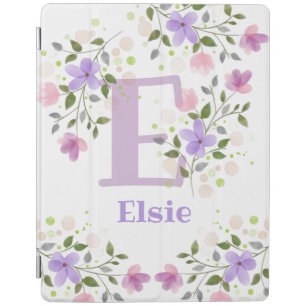 First Initial Plus Name Elsie with Flowers iPad Smart Cover