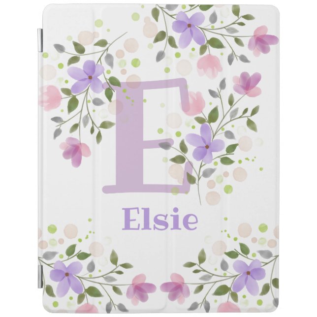 First Initial Plus Name Elsie with Flowers iPad Smart Cover (Front)