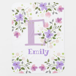 First Initial Plus Name Emily with Flowers Baby Blanket