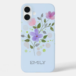 First Initial Plus Name Emily with Flowers iPhone 16 Plus Case