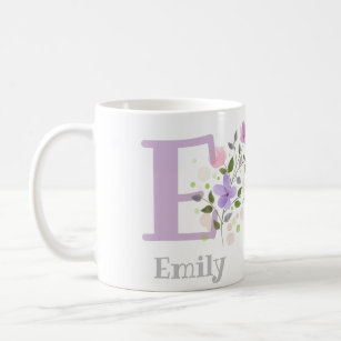 First Initial Plus Name Emily with Flowers Coffee Mug
