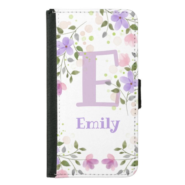 First Initial Plus Name Emily with Flowers Samsung Galaxy Wallet Case (Front)
