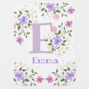 First Initial Plus Name Emma with Flowers Baby Blanket