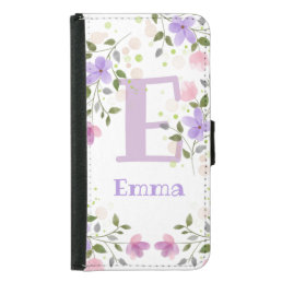 First Initial Plus Name Emma with Flowers Samsung Galaxy S5 Wallet Case