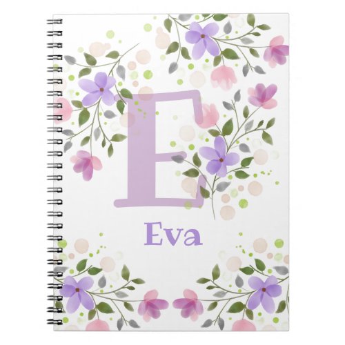 First Initial Plus Name Eva with Flowers Notebook