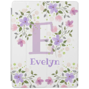 First Initial Plus Name Evelyn with Flowers iPad Smart Cover