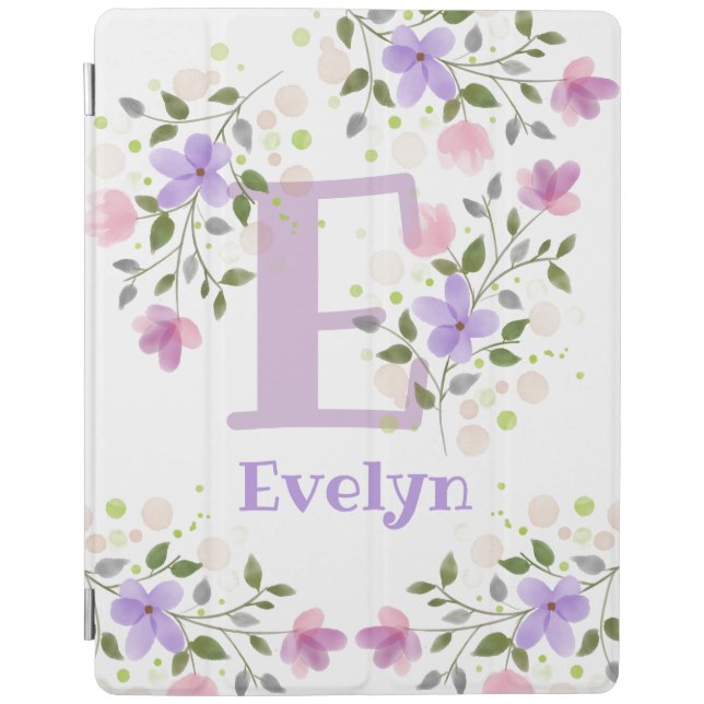 First Initial Plus Name Evelyn with Flowers iPad Smart Cover (Front)